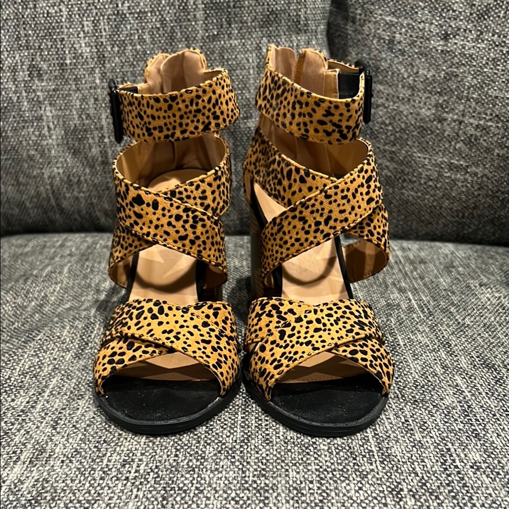 Qupid Tan and Black Stiletto Heels